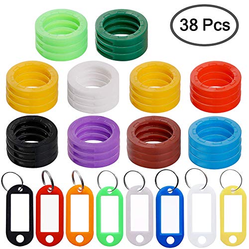 FineGood 30 pcs Étiquettes de clés avec 8 étiquettes de clé Windows, identificateur de clé en plastique Couvercle de bague de codage avec une étiquette d'identification de clé pour trousseau de bagage