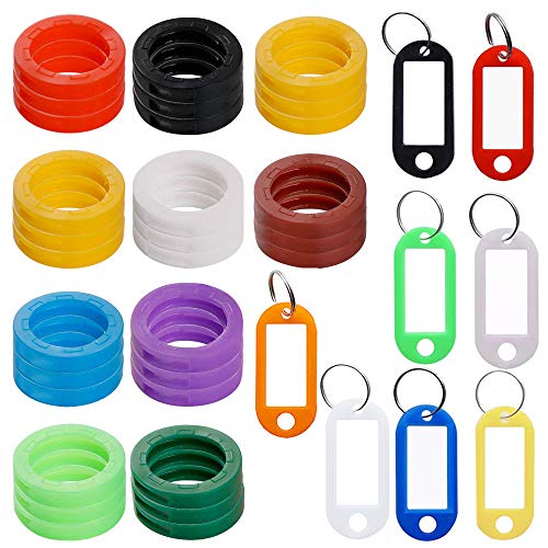 FineGood 30 pcs Étiquettes de clés avec 8 étiquettes de clé Windows, identificateur de clé en plastique Couvercle de bague de codage avec une étiquette d'identification de clé pour trousseau de bagage