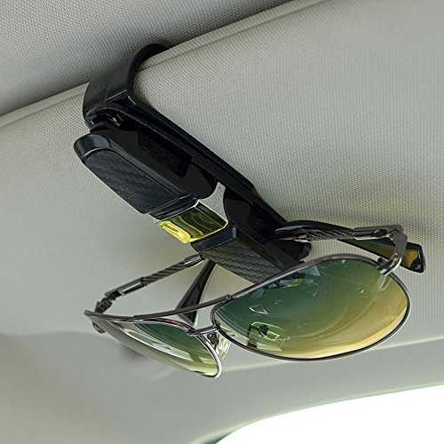 FineGood Juego de 2 soportes para gafas de sol para coche, con clip para tarjetas, color negro FineGood Juego de 2 soportes para gafas de sol para coche, con clip para tarjetas, color negro