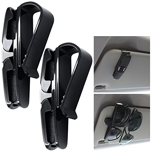 FineGood Juego de 2 soportes para gafas de sol para coche, con clip para tarjetas, color negro FineGood Juego de 2 soportes para gafas de sol para coche, con clip para tarjetas, color negro
