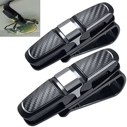 FineGood Juego de 2 soportes para gafas de sol para coche, con clip para tarjetas, color negro