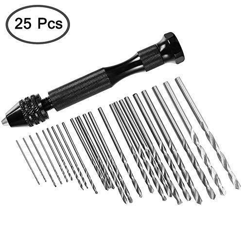 FineGood - Juego de 25 brocas para taladro de mano, 24 piezas de micro mini brocas (0,6-3 mm) con 1 herramienta giratoria para madera joyería y plástico