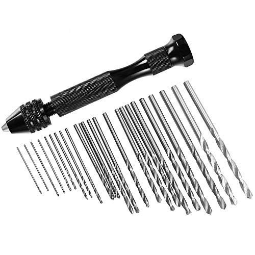 FineGood - Juego de 25 brocas para taladro de mano, 24 piezas de micro mini brocas (0,6-3 mm) con 1 herramienta giratoria para madera joyería y plástico