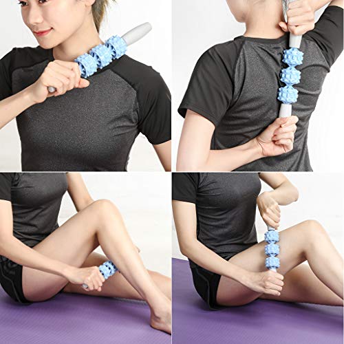 Finether Rodillo de Espuma 3 en 1 para Masaje Muscular, Foam Roller, Juego de Masajeador con Bola de Masaje Rodillo de Palo para Masaje, Azul Bebé