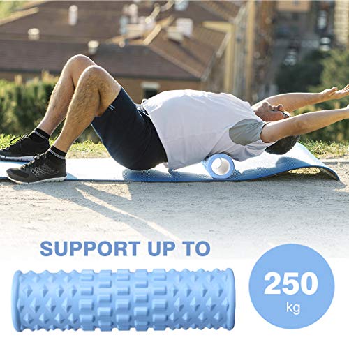 Finether Rodillo de Espuma 3 en 1 para Masaje Muscular, Foam Roller, Juego de Masajeador con Bola de Masaje Rodillo de Palo para Masaje, Azul Bebé