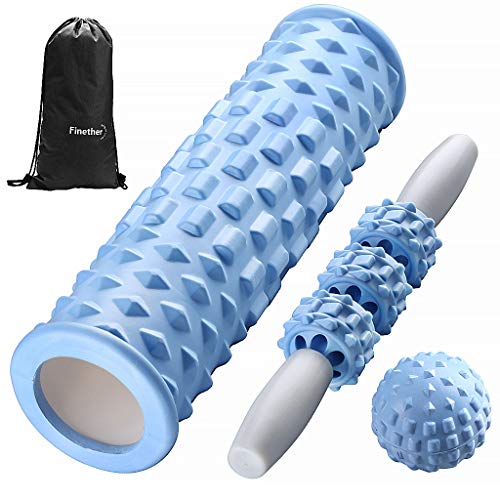 Finether Rodillo de Espuma 3 en 1 para Masaje Muscular, Foam Roller, Juego de Masajeador con Bola de Masaje Rodillo de Palo para Masaje, Azul Bebé Finether Rodillo de Espuma 3 en 1 para Masaje Muscular, Foam Roller, Juego de Masajeador con Bola de Masaje Rodillo de Palo para Masaje, Azul Bebé