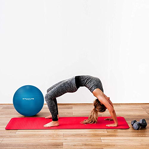 FiNeWaY - Pelota de gimnasia de 75 cm, para ejercicios de yoga, ejercicios de entrenamiento de fuerza, estiramiento, tonificación, ejercicio de resistencia y mucho más. Bomba de mano incluida (azul)