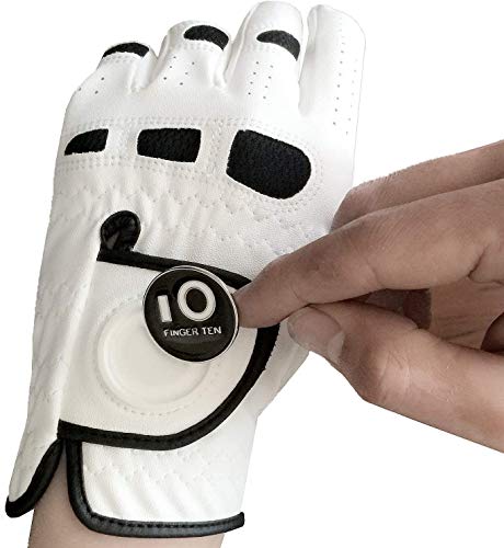 FINGER TEN Guante de Golf para Hombre, Mano Izquierda, Derecha, con Marcador de Bola, Paquete Value 2, Weathersof Grip Soft Cómodo, Tamaño de Ajuste Pequeño Mediano (Cadet M, Worn on Left Hand)