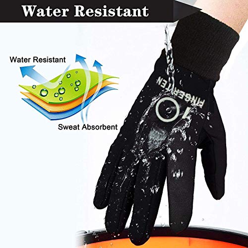 FINGER TEN Guantes de Invierno para Niños, Pantalla Táctil, Niños, Niñas, a Prueba de Agua, Guante Junior, Deporte al Aire Libre (Negro, Large)