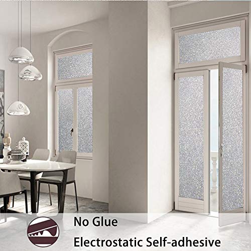 FINNEZ Vinilo para Ventanas de Privacidad - Película Electrostática No Adhesiva y Opaca Decorativa para Ventanas de Cocinas, Dormitorios y Oficinas （Cristal en la luz (90 X 400 CM)