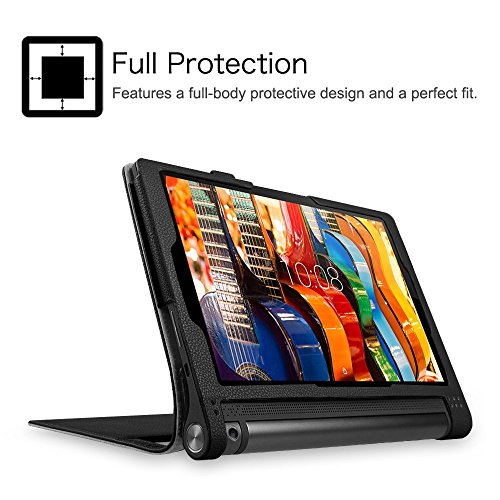 Fintie Folio Funda para Lenovo Yoga Tab 3 10 - Slim Fit Carcasa de Cuero Sintético con Función de Soporte y Auto- Reposo/Activación para Lenovo Yoga Tab 3 10 (10,1 Pulgadas) 2015, Negro