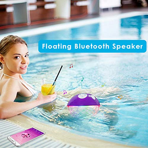 FirstE Altavoz Portatil Bluetooth Luces LED, Altavoz de Ducha Bluetooth, IPX7 Flotante Altavoces para Piscina, Micrófono,Altavoz Inalámbrico Impermeable para Jacuzzi, Playa, Hogar, Deporte, Campamento