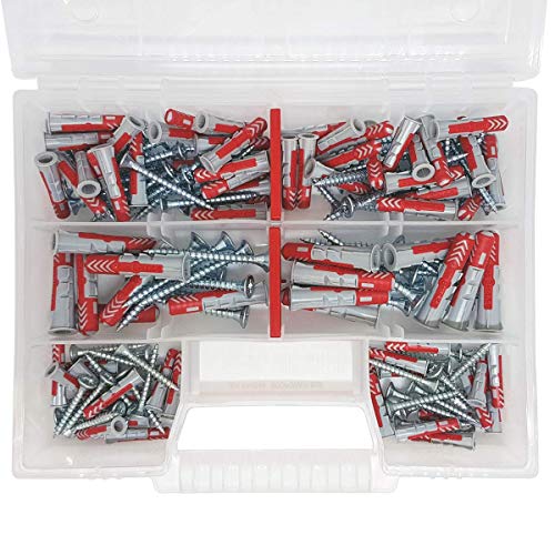 Fischer Kit fixtainer, 80 tacos universales con tornillo, para montaje sobre pared Pieno, ladrillo perforado, yeso y hormigón móvil, 544546