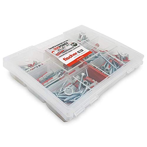 Fischer Kit fixtainer, 80 tacos universales con tornillo, para montaje sobre pared Pieno, ladrillo perforado, yeso y hormigón móvil, 544546