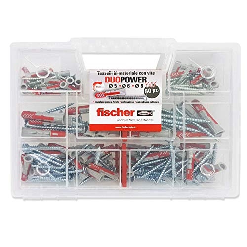 Fischer Kit fixtainer, 80 tacos universales con tornillo, para montaje sobre pared Pieno, ladrillo perforado, yeso y hormigón móvil, 544546