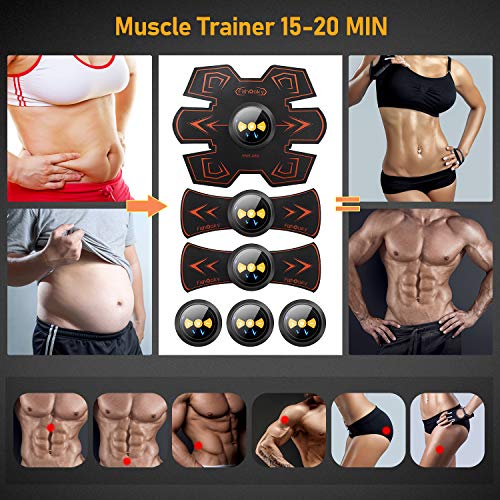 FISHOAKY EMS Electroestimulador Muscular, Estimulador Muscular Abdominales, Eñectro Estimulador Abdominal, EMS Trainer para Abdomen/Brazo/Piernas/Cintura para Hombres y Mujeres (Yellow)