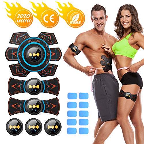 FISHOAKY EMS Electroestimulador Muscular, Estimulador Muscular Abdominales, Eñectro Estimulador Abdominal, EMS Trainer para Abdomen/Brazo/Piernas/Cintura para Hombres y Mujeres (Yellow)