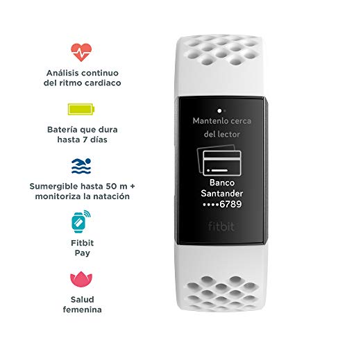 Fitbit Charge 3 Pulsera Avanzada de Salud y Actividad física, Unisex-Adult, Blanco Hielo/Aluminio Color Grafito, Talla Unico