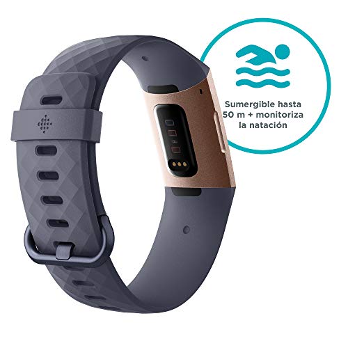 Fitbit Charge 3 Pulsera Avanzada de Salud y Actividad física, Unisex-Adult, Gris Azulado/Aluminio Color Oro Rosa, Talla Unico