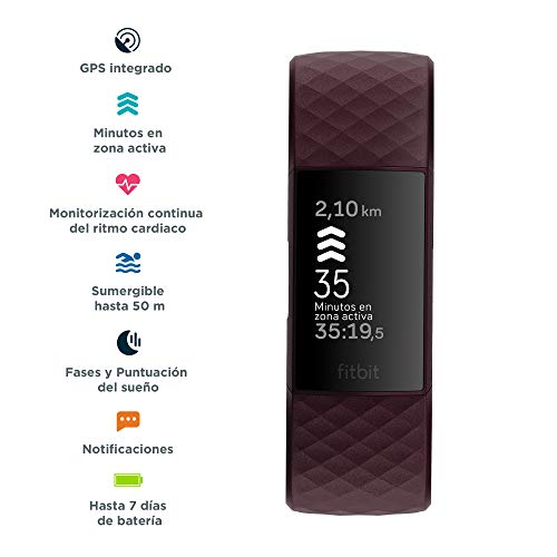 Fitbit Charge 4 Pulsera de actividad premium con GPS integrado, sumergible hasta 50m y 7 dias de batería, Morado (Ciruela) Fitbit Charge 4 Pulsera de actividad premium con GPS integrado, sumergible hasta 50m y 7 dias de batería, Morado (Ciruela)