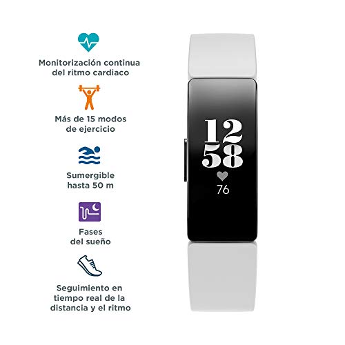 Fitbit Inspire HR, Pulsera de salud y actividad física con ritmo cardiaco, Blanco/Negro