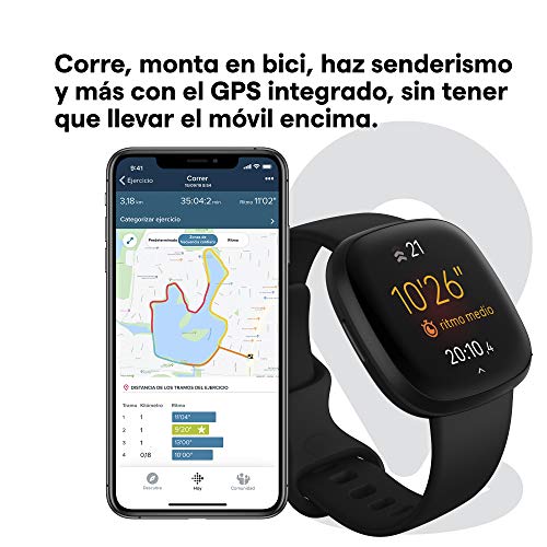 Fitbit Versa 3 - Smartwatch de salud y forma física con GPS integrado, análisis continuo de la frecuencia cardiaca, Alexa integrada y batería de +6 días, Negro Fitbit Versa 3 - Smartwatch de salud y forma física con GPS integrado, análisis continuo de la frecuencia cardiaca, Alexa integrada y batería de +6 días, Negro