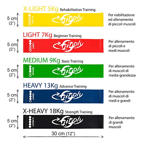 FitFitaly Bandas Elasticas Resistencia - 5 Gomas Fitness, PDF Guía De Ejercicios En Español