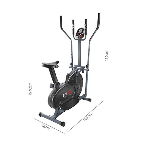 FITFIU Fitness BELI-120 Bicicleta elíptica con sillín regulable y disco de inercia de 5kg, Bicicleta multifunción Elíptica y Estática, 2 manillares, pantalla LCD y pulsómetro