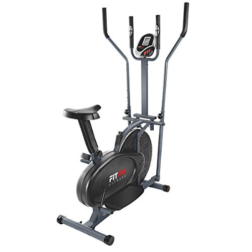 FITFIU Fitness BELI-120 Bicicleta elíptica con sillín regulable y disco de inercia de 5kg, Bicicleta multifunción Elíptica y Estática, 2 manillares, pantalla LCD y pulsómetro