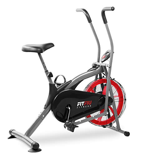 FITFIU Fitness BELI-150 Bicicleta elíptica con resistencia por aire, sillín regulable y pantalla LCD multifunción, Máquina fitness para entrenamiento de resistencia y cardio