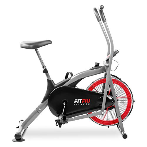 FITFIU Fitness BELI-150 Bicicleta elíptica con resistencia por aire, sillín regulable y pantalla LCD multifunción, Máquina fitness para entrenamiento de resistencia y cardio