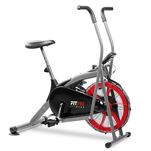 FITFIU Fitness BELI-150 Bicicleta elíptica con resistencia por aire, sillín regulable y pantalla LCD multifunción, Máquina fitness para entrenamiento de resistencia y cardio