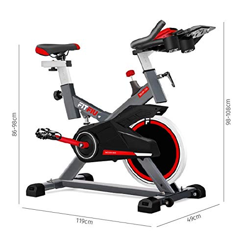 FITFIU Fitness BESP-100 Bicicleta indoor con disco de inercia de 16kg y resistencia regulable, Bici de entrenamiento fitness con sillín ajustable, pulsómetro y pantalla LCD