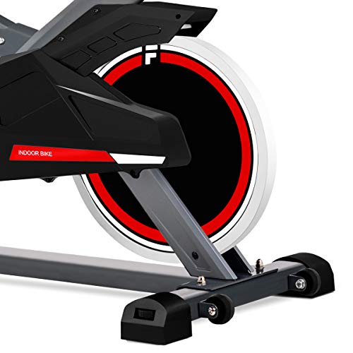 FITFIU Fitness BESP-100 Bicicleta indoor con disco de inercia de 16kg y resistencia regulable, Bici de entrenamiento fitness con sillín ajustable, pulsómetro y pantalla LCD