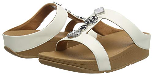 FitFlop Fino H Bar Slide-Textured Circles, Sandalias de Punta Descubierta Niñas, Blanco (Ss20 Jet Stream 031), 36 EU