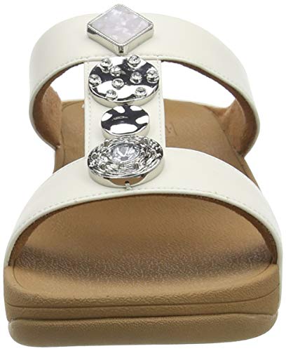 FitFlop Fino H Bar Slide-Textured Circles, Sandalias de Punta Descubierta Niñas, Blanco (Ss20 Jet Stream 031), 36 EU