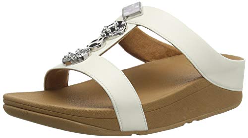 FitFlop Fino H Bar Slide-Textured Circles, Sandalias de Punta Descubierta Niñas, Blanco (Ss20 Jet Stream 031), 36 EU