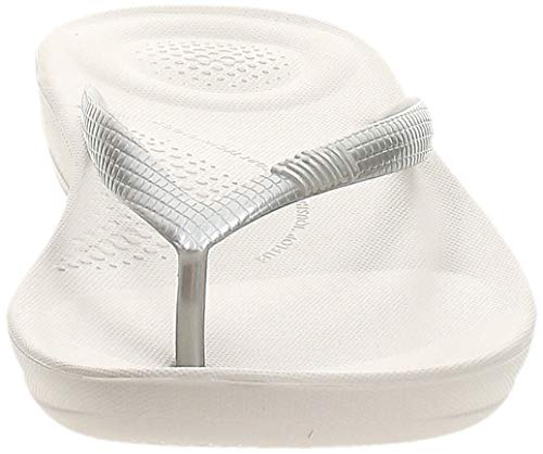 FitFlop Iqushion Ergonomic Flip-Flops, Chanclas Mujer, Silver (Silver 011), 37 EU