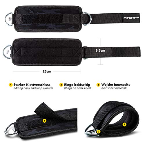 FitgriffÂź Correas para los pies V1 (acolchadas) para entrenamiento de fitness con cable, (2 unidades) correas de tobillo para hombres y mujeres, Camo-Black FitgriffÂź Correas para los pies V1 (acolchadas) para entrenamiento de fitness con cable, (2 unidades) correas de tobillo para hombres y mujeres, Camo-Black