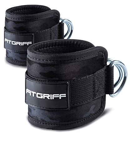 Fitgriff® Correas para los pies V1 (acolchadas) para entrenamiento de fitness con cable, (2 unidades) correas de tobillo para hombres y mujeres, Camo-Black