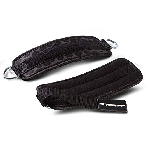 Fitgriff® Correas para los pies V1 (acolchadas) para entrenamiento de fitness con cable, (2 unidades) correas de tobillo para hombres y mujeres, leopardo