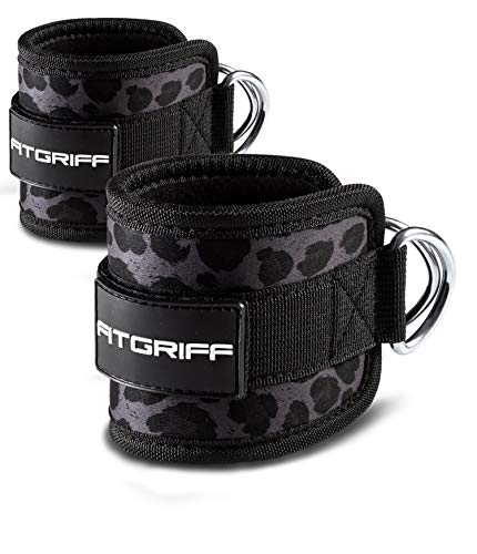 Fitgriff® Correas para los pies V1 (acolchadas) para entrenamiento de fitness con cable, (2 unidades) correas de tobillo para hombres y mujeres, leopardo