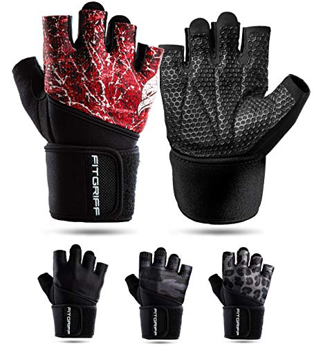 Fitgriff® Guantes de Gimnasio V2 para Hombre y Mujer - Antideslizante Guantes para Crossfit, Gym, Fitness, Entrenamiento y Pesas - Protección de la Palma (Red, 7)