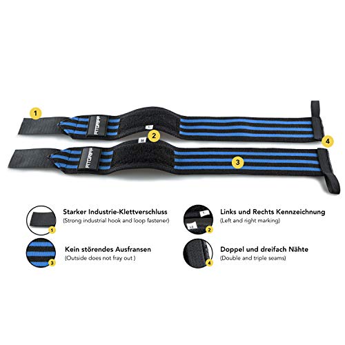 Fitgriff® Muñequeras Gym, Crossfit, Deportivas, Musculación, Gimnasio, Calistenia, Wrist Wraps - Mujeres y Hombres - Black/Blue