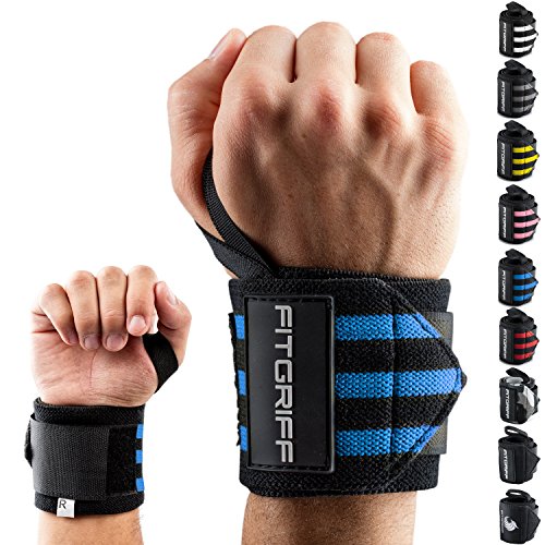 Fitgriff® Muñequeras Gym, Crossfit, Deportivas, Musculación, Gimnasio, Calistenia, Wrist Wraps - Mujeres y Hombres - Black/Blue