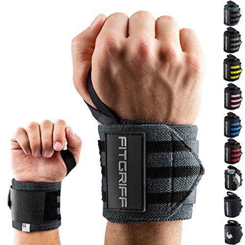 Fitgriff® Muñequeras Gym, Crossfit, Deportivas, Musculación, Gimnasio, Calistenia, Wrist Wraps - Mujeres y Hombres - Grey