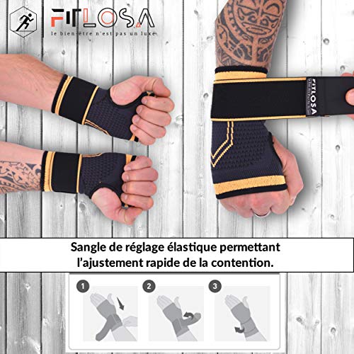 FITLOSA Protector de muñeca deportivo transpirable, Férula de protección, ajustable con correa, Hombres, Mujeres, Juego de 2, Mano derecha e izquierda, Soporte de entrenamiento de vendaje Uso Entrenam