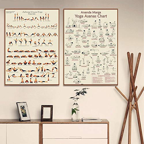 Fitness Ananda Marga Yoga Asanas Chart Y Ashtanga Vinyasa Yoga Primary Series Posters Canvas Pinturas Yoga Room Home Gym Decor 50x70cmx2 / Unframed Art