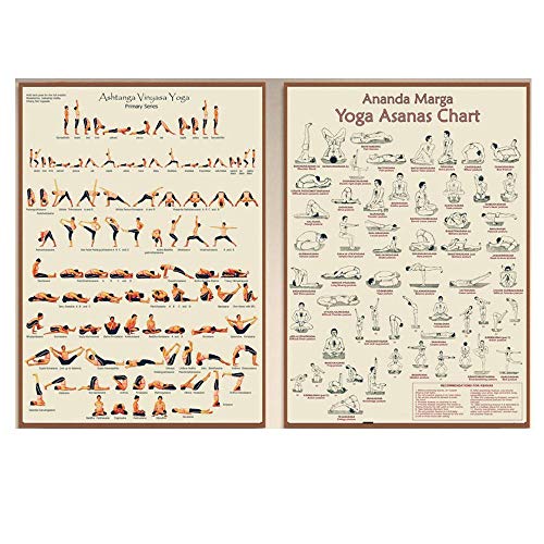 Fitness Ananda Marga Yoga Asanas Chart Y Ashtanga Vinyasa Yoga Primary Series Posters Canvas Pinturas Yoga Room Home Gym Decor 50x70cmx2 / Unframed Art