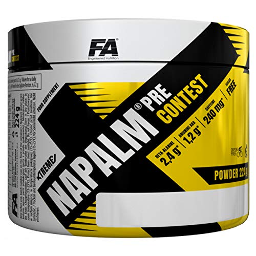 Fitness Authority Xtreme Nap Pre-Contest - 1 paquete x 224g - Beta Alanina, AAKG y Citrulina - Vitaminas con Coffeina y Taurina - Energía y Enfoque (Cherry Apple)